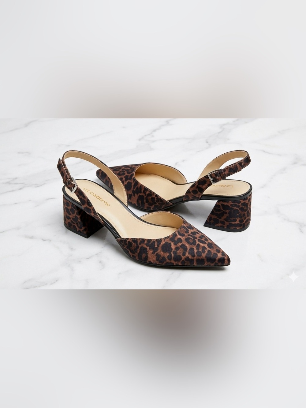 Liz Claiborne Eton Leopard Block Heel Pumps Pointed Toe Ankle Strap Size 9.5 NWT